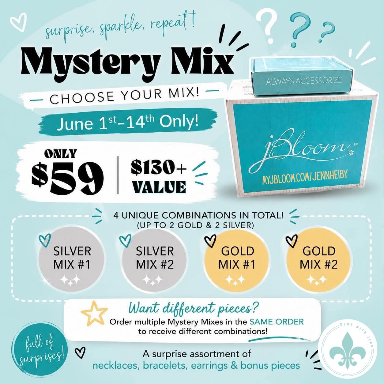 💥TELLING YA TUESDAY💥

Who likes 𝓜𝔂𝓼𝓽𝓮𝓻𝔂 𝓑𝓸𝔁𝓮𝓼⁉️ I mean who doesn’t like a FUN surprise⁉️AND…jBloom has the BEST surprise boxes…YOU won’t be sad that you grabbed 1 or 2!!!

4️⃣ Unique combos in total: 2️⃣ SILVER 2️⃣ GOLD (When on the SAME order you are guaranteed to NOT get the same pieces‼️) 

🔗 in BIO 
#jewelry #jbloomdesigns #fashion #musthave #gemswithjenn